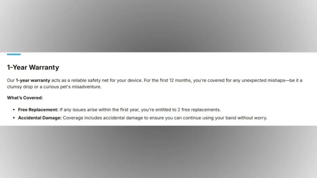 Hume Band 1-Year Warranty coverage including accidental damage and free replacements